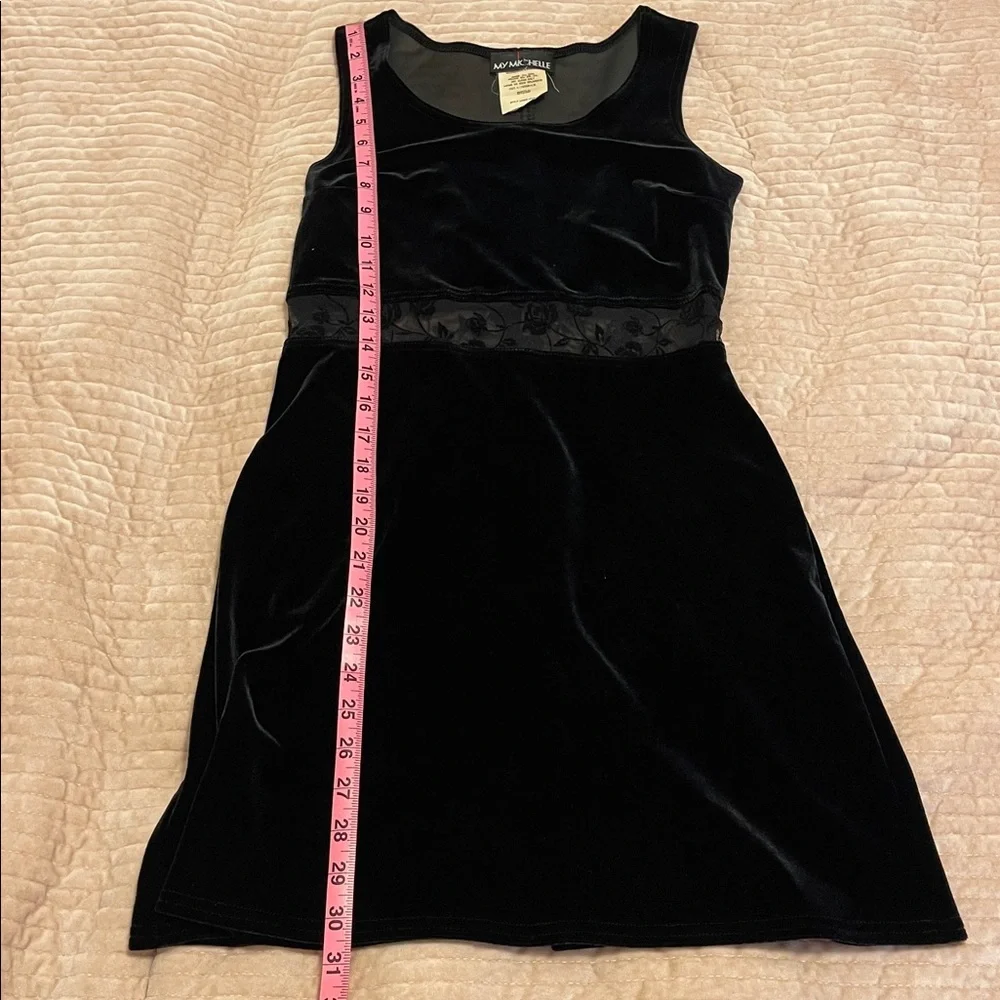 90s Black Velvet Mini Dress with Roses Mesh - Picture 7 of 7